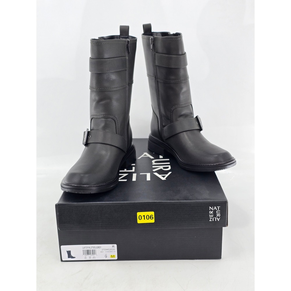 Naturalizer Latoya Boots Womens 9 Steel Grey Buckle Straps Mid Calf - New